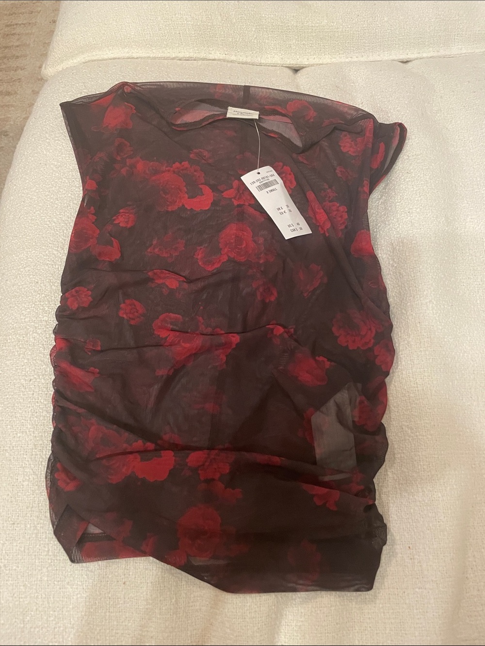 Abercrombie & Fitch Sheer Black Mesh Camisole with Red Rose Print